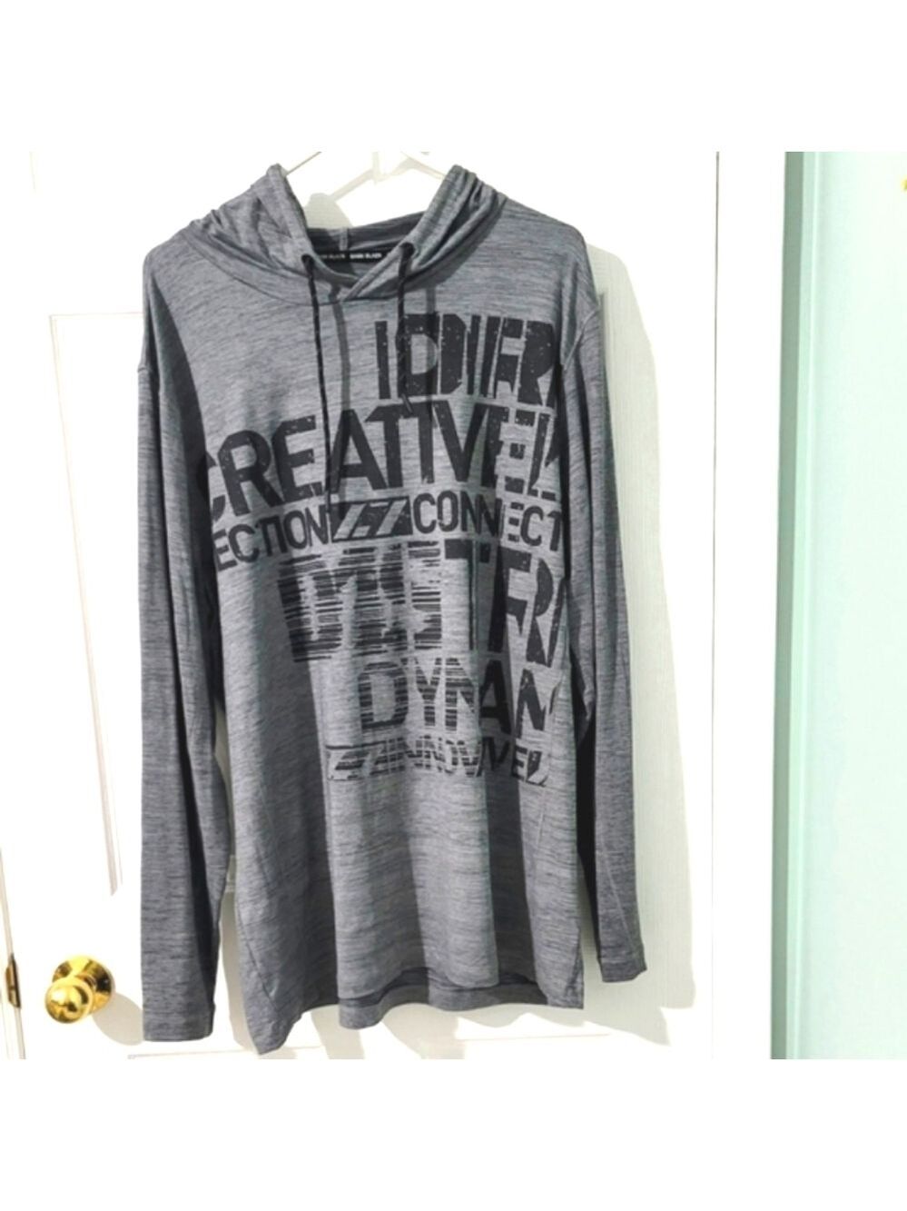 Dark Black Men's Printed Long Sleeve Hoodie Sweater Size XL